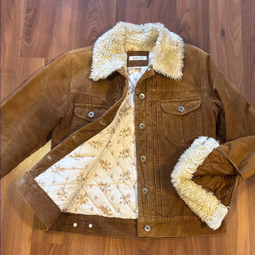 Roots Tan Corduroy Jacket with Cream Floral Lining